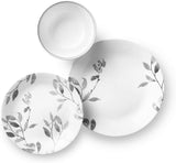 ❤️ 12-pc Corelle MISTY LEAVES DINNERWARE SET Plates Bowls *Gray Grey Watercolors