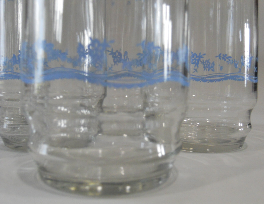 4 Corelle MORNING BLUE Floral 16-oz GLASSES 5 7/8