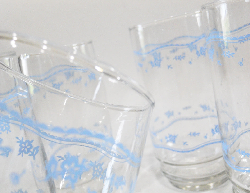 4 Corelle MORNING BLUE Floral 16-oz GLASSES 5 7/8