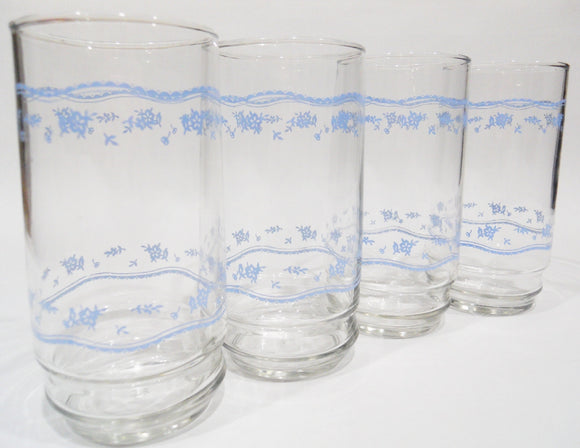 4 Corelle MORNING BLUE Floral 14-oz GLASSES 5 7/8