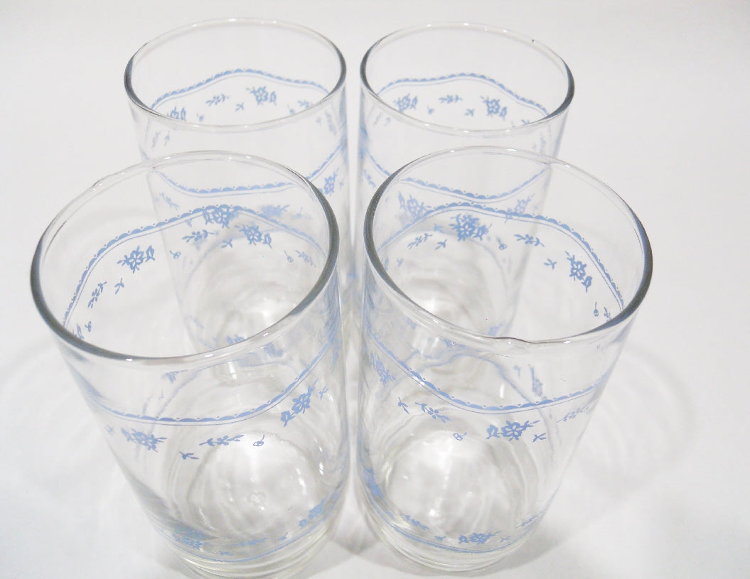 4 Corelle MORNING BLUE Floral 16-oz GLASSES 5 7/8
