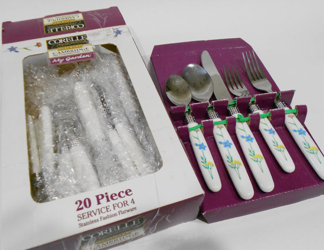 ️ NEW 20-pc Corelle MY GARDEN Stainless Steel FLATWARE SET Colorful S ...