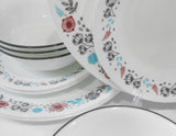 ❤️ 12-pc Corelle NORDIC BLOOM Dinnerware Set *Scandinavia Wildflowers Rasberry Teal Gray