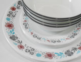 ❤️ 12-pc Corelle NORDIC BLOOM Dinnerware Set *Scandinavia Wildflowers Rasberry Teal Gray