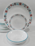 ❤️ 12-pc Corelle NORDIC BLOOM Dinnerware Set *Scandinavia Wildflowers Rasberry Teal Gray