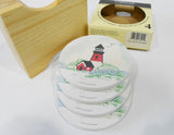 ❤️ NEW 5-pc Corelle OUTER BANKS Coaster & Wood Caddy Set / Lighthouse Nautical