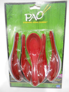 ❤️ NEW 5-pc PAO! Asian Cooking 5.25" CHINESE SOUP SPOONS SET Red Black Melamine