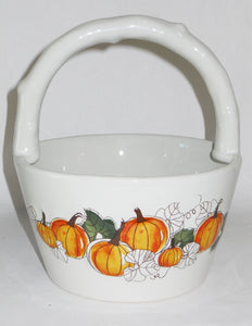 Ceramic PUMPKIN & VINES Thanksgiving Fall Harvest GIFT BASKET 6 3/4" x 3 3/4"