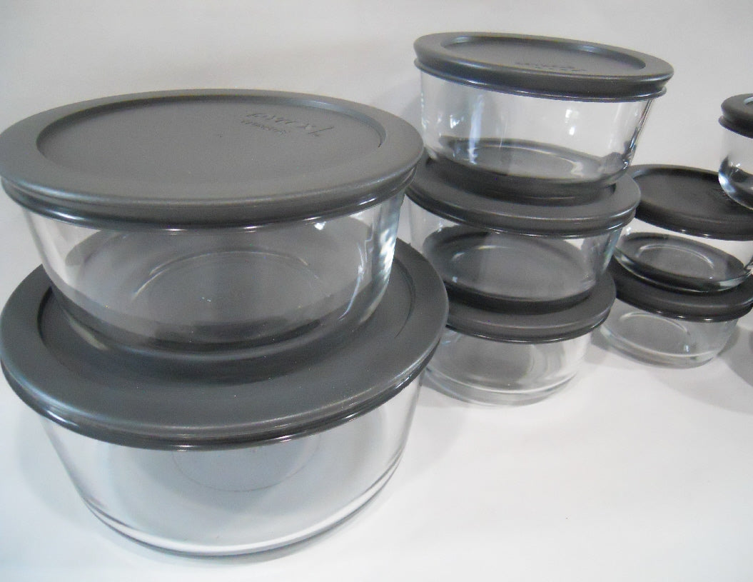 Grey Pyrex Containers ️ NEW 20-pc PYREX Food Storage Container Set Glass w/GRAY COVERS Lids ...
