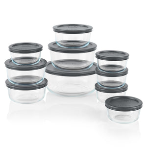 ❤️ NEW 20-pc PYREX Food Storage Container Set Glass w/GRAY COVERS Lids 7 4 2 1 Cup