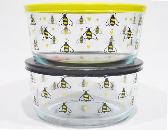 PYREX 7 Cup BEE HAPPY Storage Bowl *Choose: YELLOW or BLACK Hearts Spring Honeybees