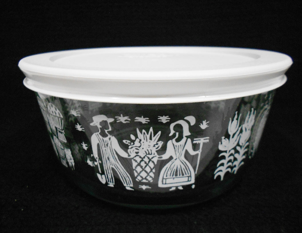 ️ PYREX 4 Cup AMISH BUTTERPRINT Glass Storage Bowl WHITE Rooster Whea ...