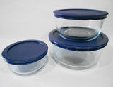 ❤️ NEW 6-pc Pyrex Simply Store GLASS STORAGE BOWLS 7, 4, 2 Cup BLUE Plastic Covers