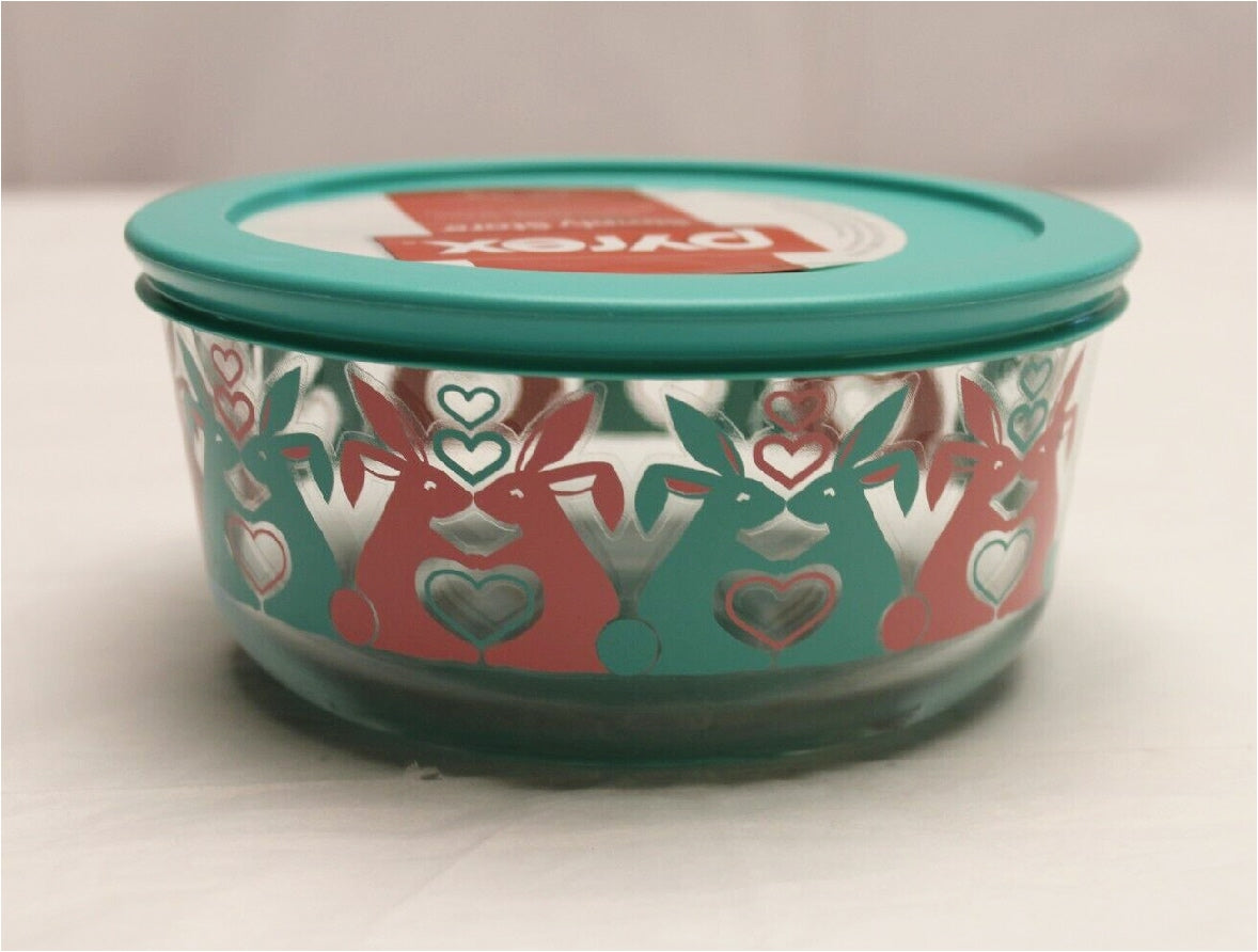 Pyrex 4-Cup Storage Bowl With Valentine Hearts - Choose Red Or Pink Lid