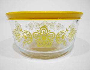 ❤️ HTF Vtg. Pyrex BUTTERFLY YELLOW Gold 4-Cup Glass Storage Bowl & Cover w/Tags