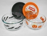 ❤️ Pyrex 4 Cup BLACK BATS & ORANGE PUMPKINS 1-Qt Spooky Halloween Storage Bowls
