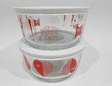 2 PYREX Valentine 1-Qt STORAGE Dishes * I LOVE YOU Red HEARTS White Covers 4 Cup