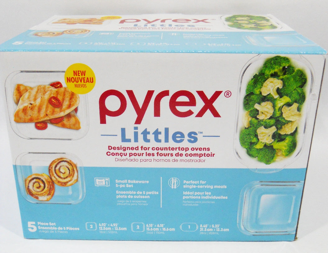 ️ 5-pc PYREX LITTLES Small Single-Serve Glass BAKEWARE Set **Toaster ...