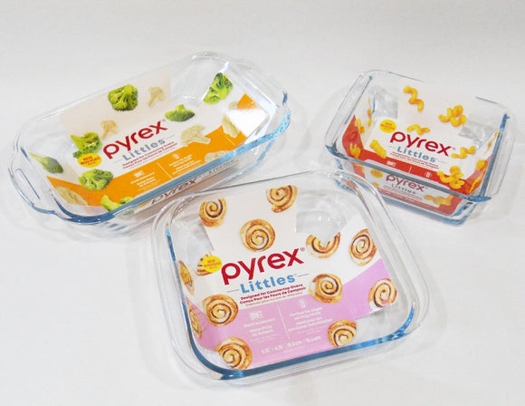 ❤️ 3-pc PYREX LITTLES Single-Serve Glass BAKEWARE 28 24 18-oz *Toaster Oven Size