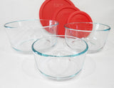 ❤️ NEW 6-pc Pyrex Simply Store GLASS STORAGE BOWLS 7, 4, 2 Cup RED Plastic Covers