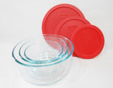 ❤️ NEW 6-pc Pyrex Simply Store GLASS STORAGE BOWLS 7, 4, 2 Cup RED Plastic Covers