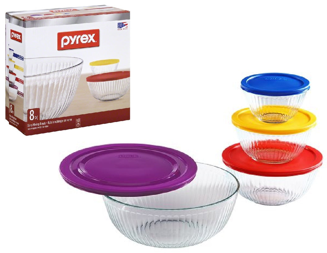 ❤️ 8-pc PYREX SCULPTURED Glass Mixing Bowl Set w/Covers PURPLE RED YEL –  Tarlton Place