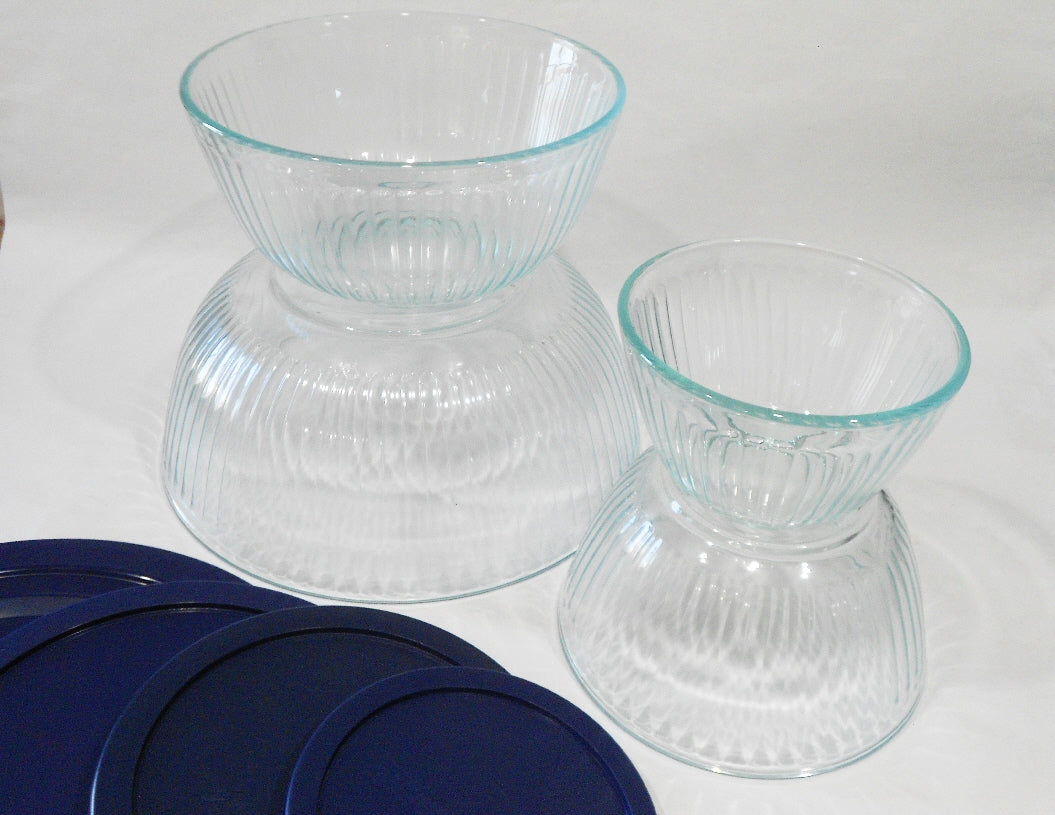❤️ NEW 8-pc PYREX Clear SCULPTURED Glass Mixing Bowl Set 4.5 Qt