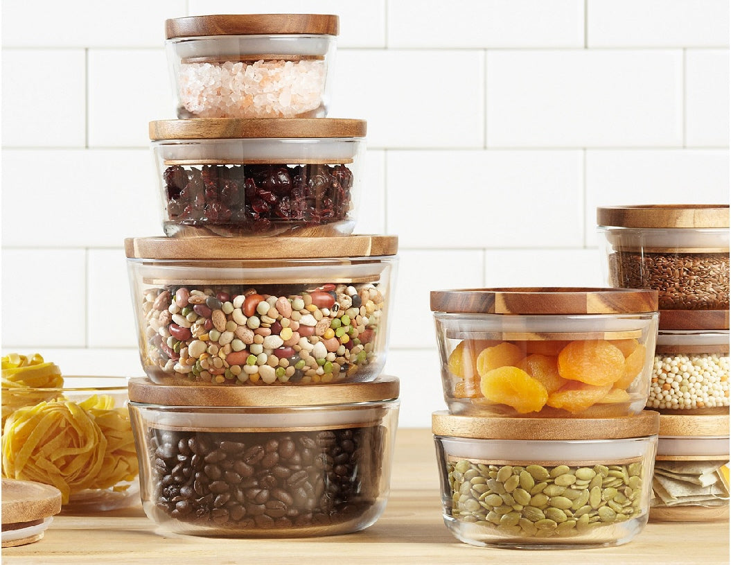 1 PYREX 1 CUP Glass Food Storage Container w/ WOODEN LID & SEAL Dry Goods,  Crafts