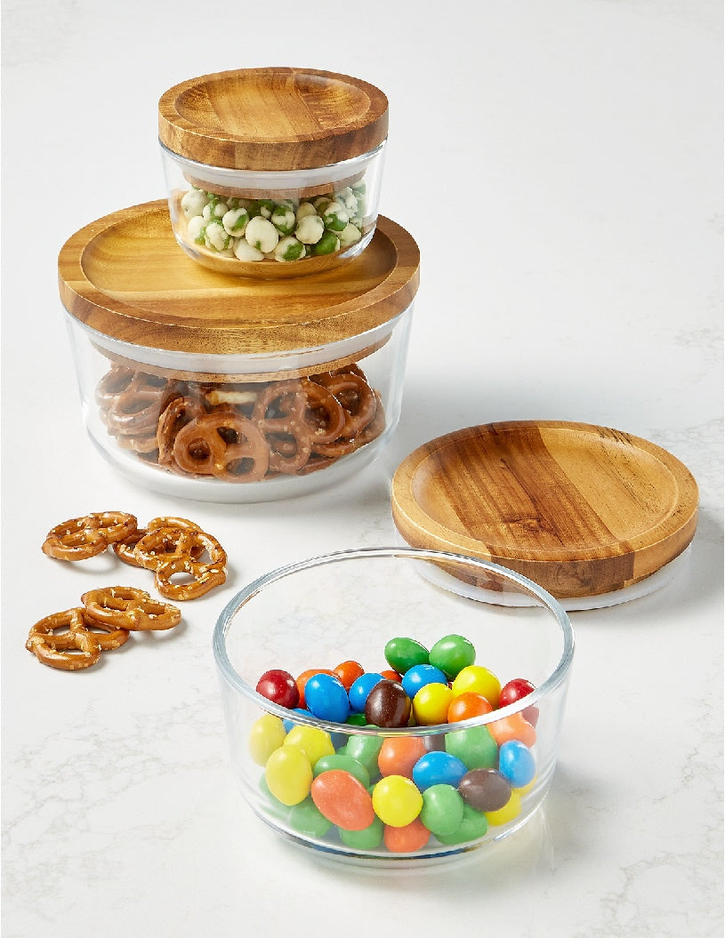 Pyrex 6-Piece Glass Food Storage Container Set with Wood Lids