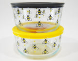 PYREX 4 Cup BEE HAPPY Storage Bowl *Choose: YELLOW or BLACK Hearts Honeybees Hive