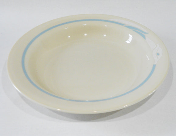 ❤️ Corelle ROMANCE 15-oz FLAT RIM SOUP BOWL Sandstone WHITE CALLA LILY Blue Band