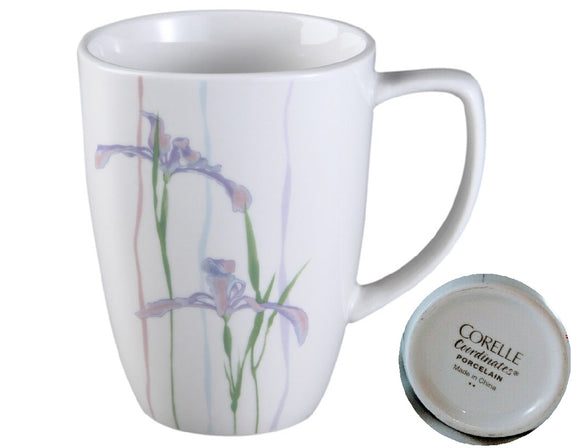 CORELLE Square SHADOW IRIS 12-oz Porcelain MUG *Delicate Purple Floral