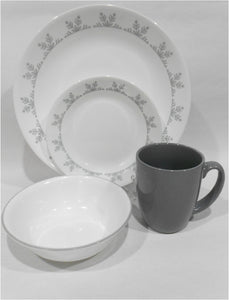 ❤️ 16-pc Corelle GRAY SNOWFLAKE Dinnerware Set *Holiday Winter BONUS: 4 Mugs