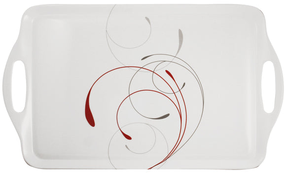 Corelle SPLENDOR Melamine Plastic RECTANGULAR TRAY Serving 18.75 x 11.5 Red Scrolls