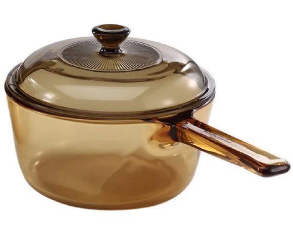 2-pc PYREX Corning VISIONS Amber 1.5-Qt SAUCEPAN Oven Stovetop Micro Safe