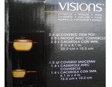 4-pc PYREX Corning VISIONS Amber 2.6-Qt COOKPOT Stewpot & 1.5-Qt SAUCEPAN Pot