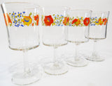 4 Corelle WILDFLOWER 10-oz WATER GOBLETS 6 3/4" Wine Glasses Orange Poppy Floral
