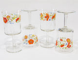 4 Corelle WILDFLOWER 10-oz WATER GOBLETS 6 3/4" Wine Glasses Orange Poppy Floral