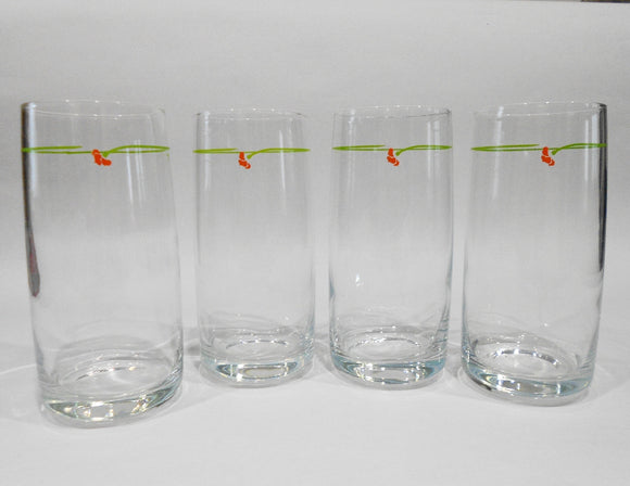 ❤️ 4 Corelle WILDFLOWER 16-oz HIGH BALL TUMBLER GLASSES *Orange Floral Blossom