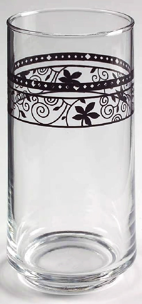 ❤️ NR Mint CORELLE Corning BLACK WINDING GATE 14-oz TUMBLER GLASS Floral Scrolls
