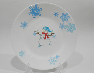 ❤️ Corelle WINTER MAGIC 8 1/2" LUNCH PLATE *Christmas Snowman Blue Snowflakes