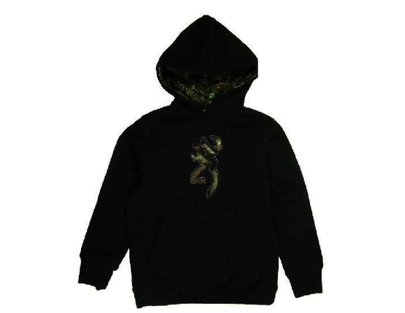 Small 6-8 BLACK /Camo BROWNING Boys Youth BUCKMARK HOODIE Sweatshirt Pullover