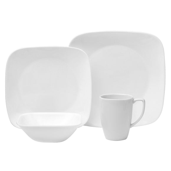16-pc Corelle PURE WHITE SQUARE Dinnerware Set *Dinner, Lunch Plates, Bowls & Mugs