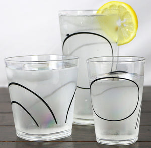 4 Corelle SIMPLE LINES Acrylic DRINKWARE Beverage Glasses 19,14 or 8-oz Black Arcs