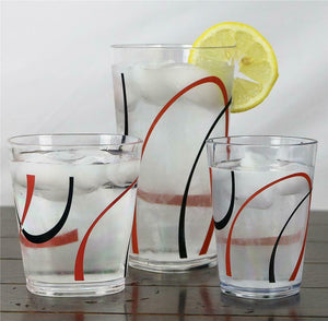 4 Corelle FINE LINES Acrylic DRINKWARE Beverage Glasses 19,14 or 8-oz Red Black