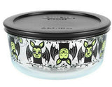 PYREX 4 Cup HALLOWEEN Glass Storage Bowl & Cover *BLACK BATS Creepy